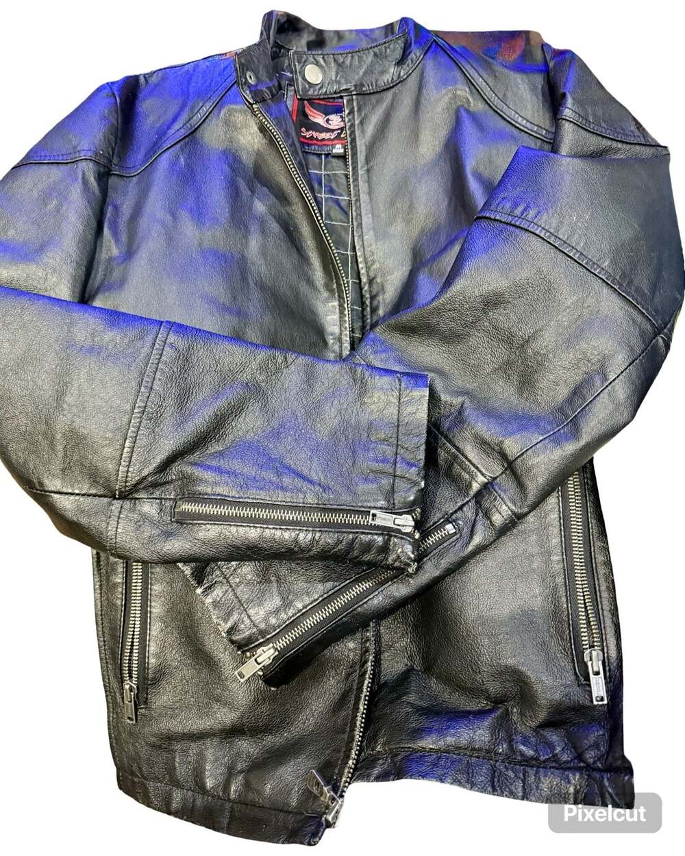 Men's Black and White Leather Street Legal by Wilson Motorcycle Jacket M